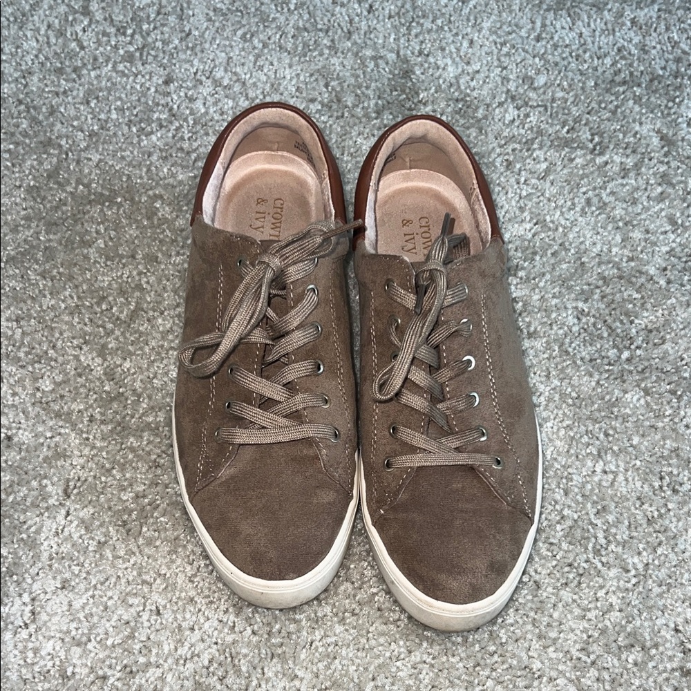 Crown & Ivey Women’s Taupe Suede Sneakers